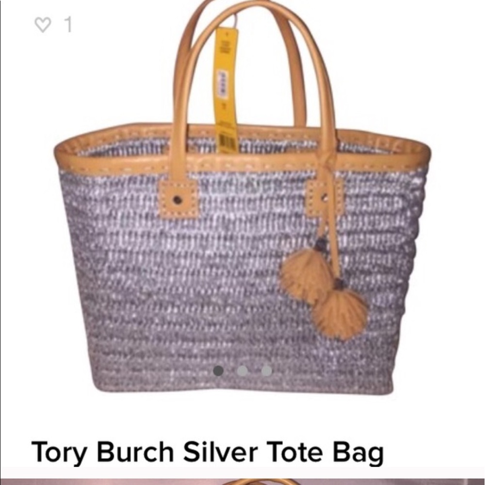 Tory Burch Silver Chunky Straw Tote NWT